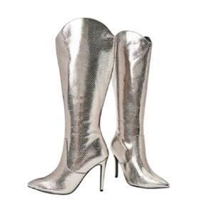 NWT Shoedazzle 7 Metallic Paige Leather Knee High Heel Boot Party Club Birthday